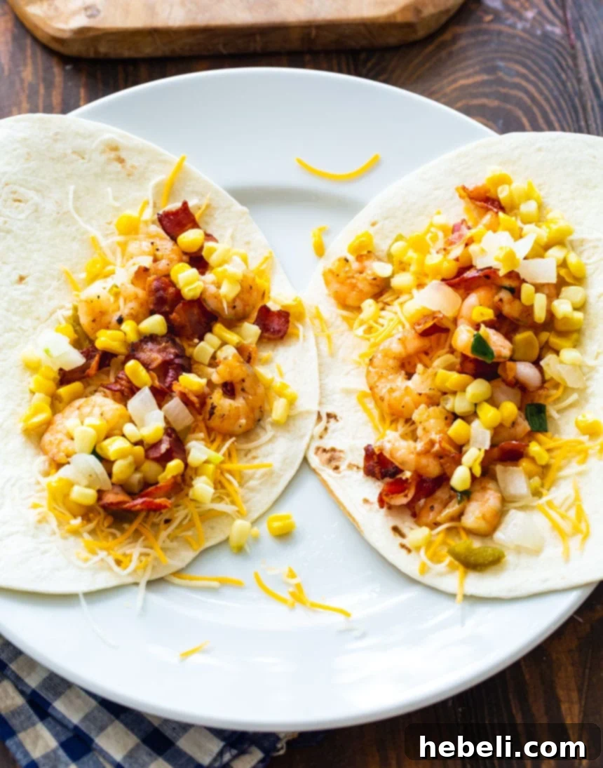 Sizzling Shrimp, Bacon and Corn Quesadillas 4 A close-up of the delicious and vibrant Shrimp, Bacon, and Corn Quesadilla filling.