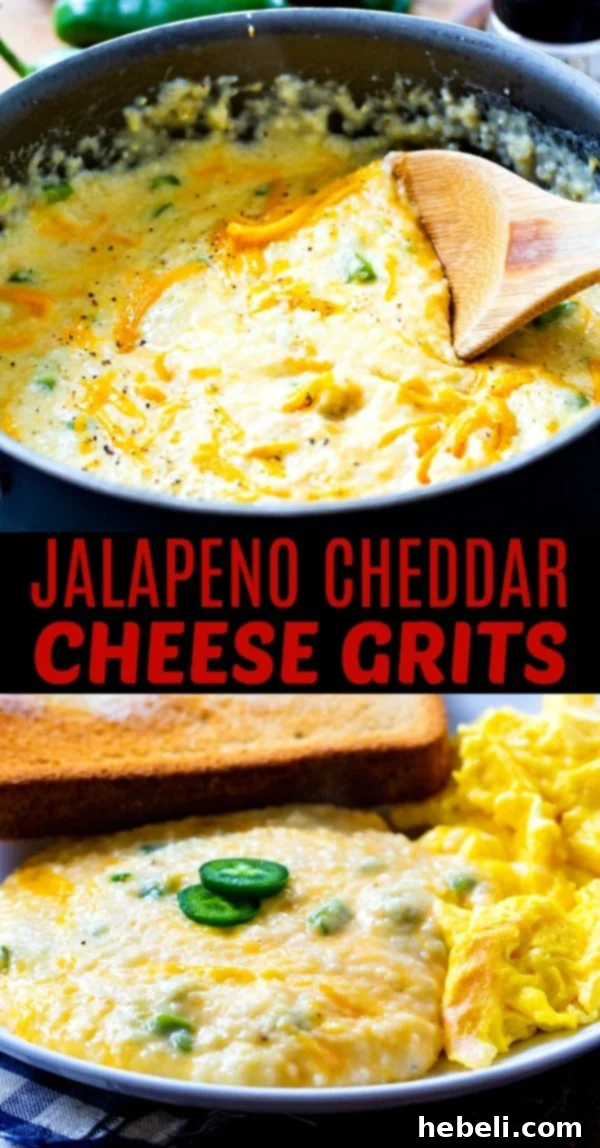 Jalapeno Cheddar Grits Delight 6 Jalapeno Cheddar Cheese Grits served in a bowl with a spoon.