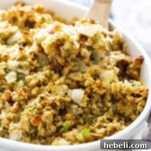 Chicken Stuffing Casserole in a casserole dish, close-up view.