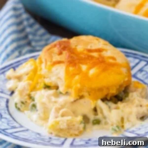 Easy Creamed Chicken topped with biscuit