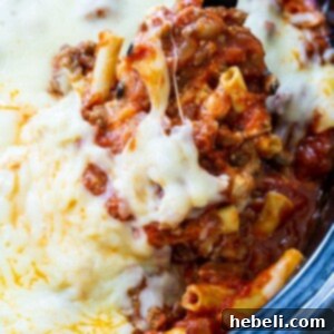 Baked Ziti cooked in a crock pot.