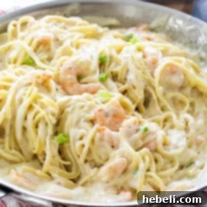 Pan full of Cheesy Shrimp Alfredo