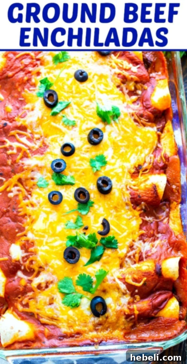 Kıymalı Enchilada 11 Close-up of baked Ground Beef Enchiladas in a baking dish, with melted cheese.