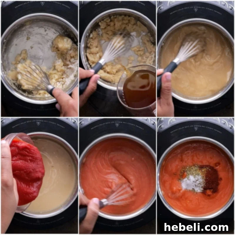 Kıymalı Enchilada 5 Preparing the red enchilada sauce in a saucepan.