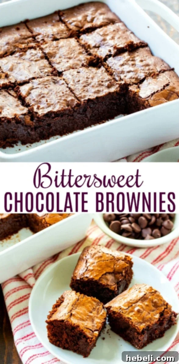 A captivating collage of Bittersweet Chocolate Brownies, showcasing their rich texture and deep cocoa color from various angles.