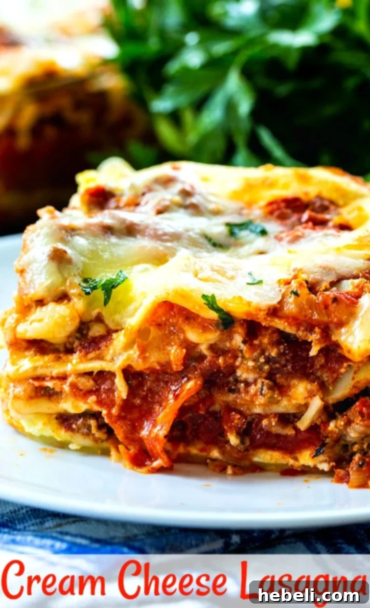 Velvety Cream Cheese Lasagna 7 Close-up of a generous serving of Cream Cheese Lasagna, highlighting its creamy layers and inviting texture.