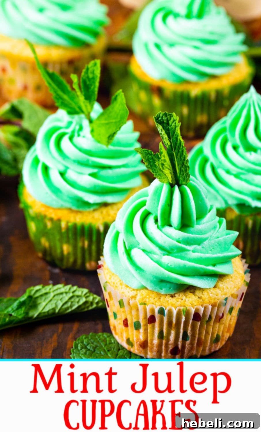 A beautifully frosted Mint Julep Cupcake with fresh mint, showcasing its festive charm for Kentucky Derby celebrations.