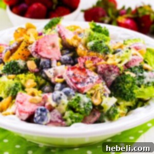 Broccoli Starwberry Salad in a serving bowl.