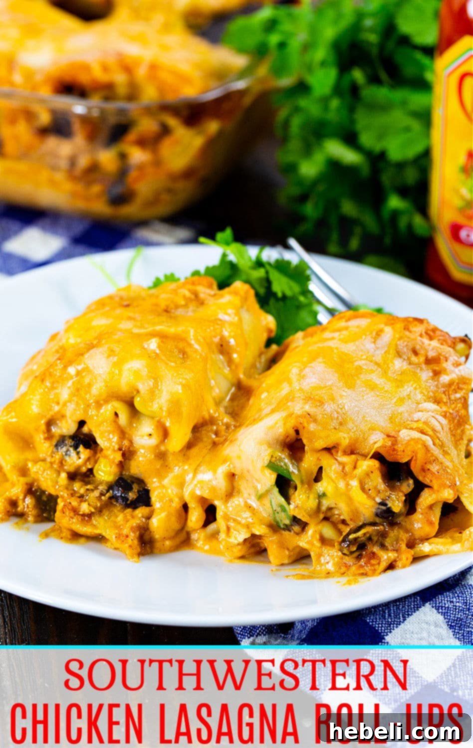 Tex-Mex Chicken Lasagna Pinwheels 8 A beautifully presented plate of Southwestern Chicken Lasagna Roll-Ups, showcasing the vibrant colors and creamy texture, ready to be enjoyed.