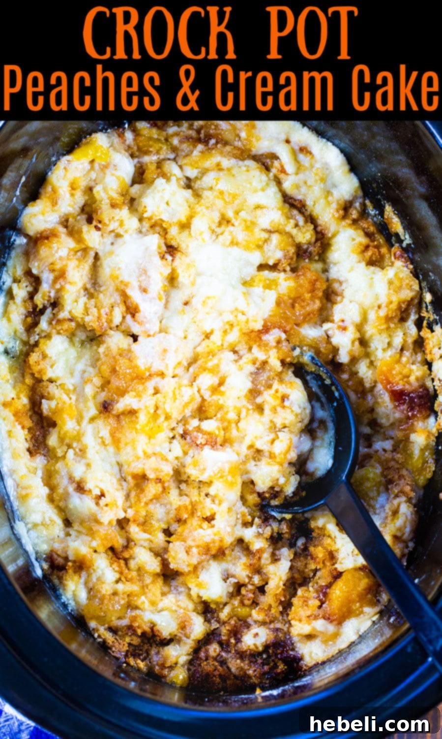 Crock Pot Peaches and Cream Cake in slow cooker.