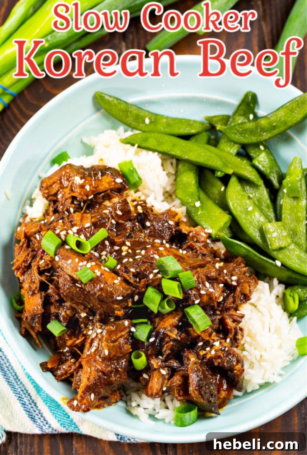 Tender Slow Cooker Korean Beef 5 Slow Cooker Korean Beef over white rice.