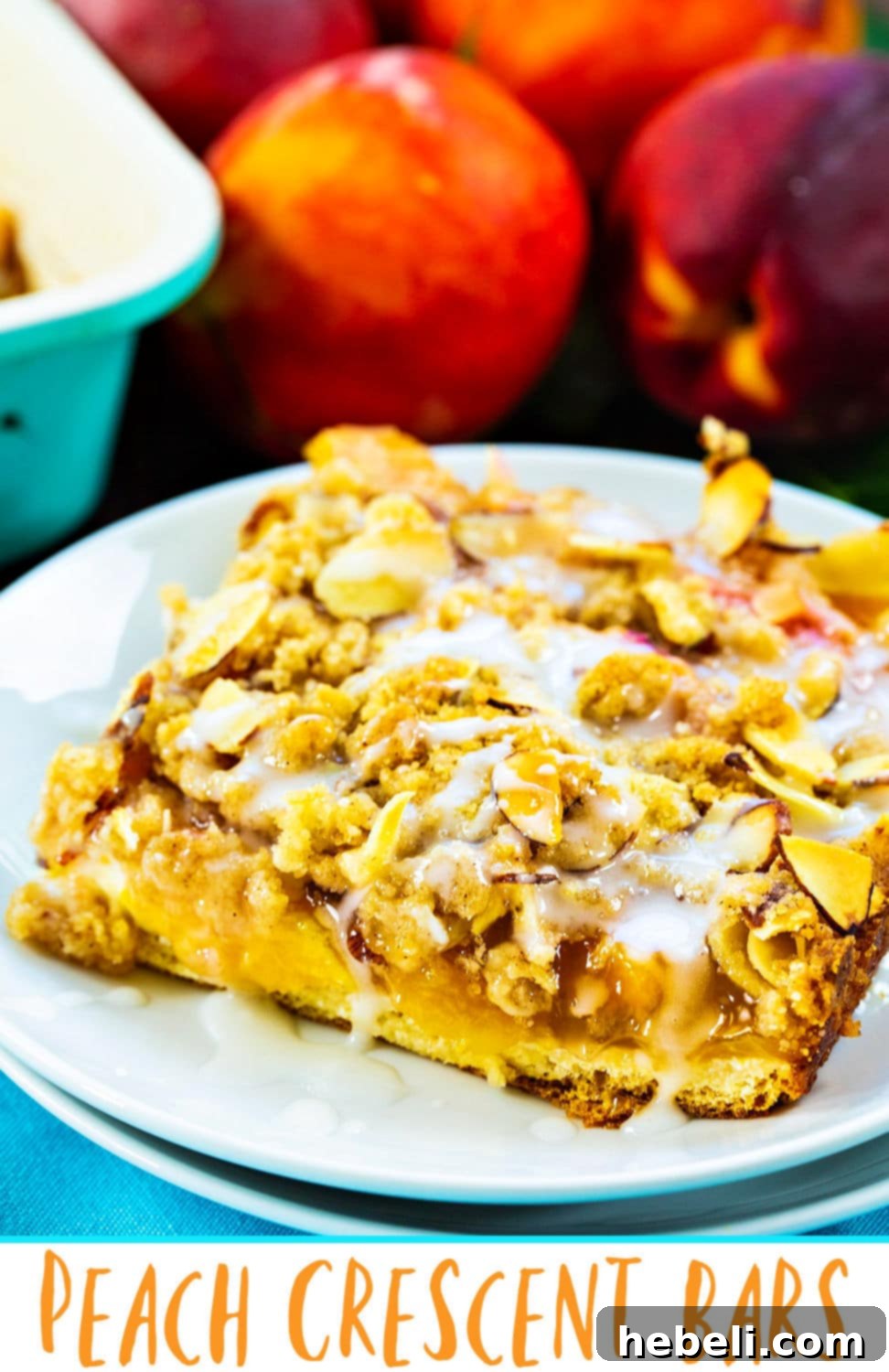 Luscious Peach Cream Crescent Bars 8 Peaches and Cream Crescent Bars arranged on a serving platter, showing their delightful layers.