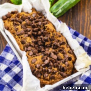 Chocolate Zucchini Bread in a loaf pan, overhead view.