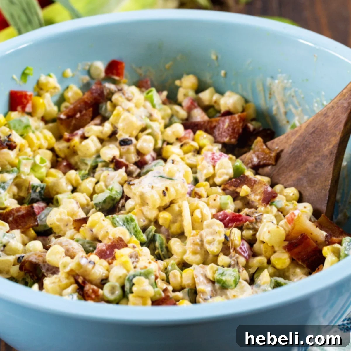 Zesty Chipotle Corn Medley 2 Chipotle Corn Salad in a large blue bowl.