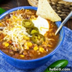 Easy Taco Soup ready to be served, a perfect hearty meal.