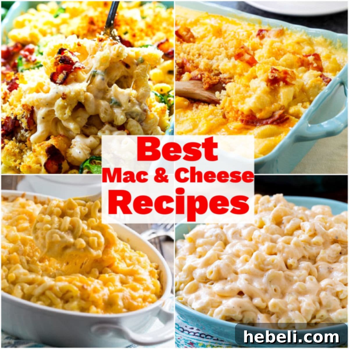 Ultimate Mac and Cheese Creations 2 Collage picture of 4 mac and cheese recipes showcasing diverse styles and toppings.