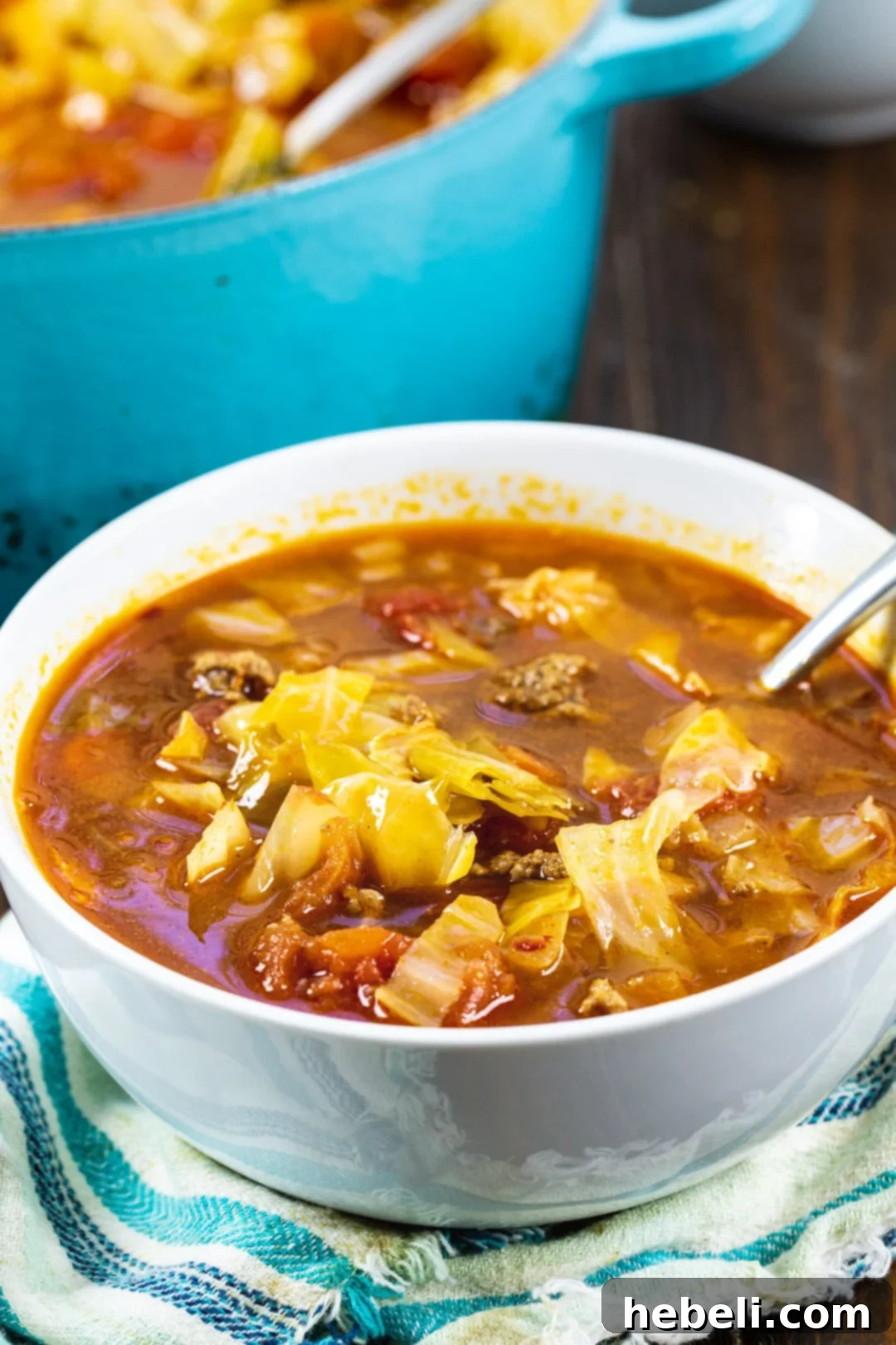 Spicy Tex-Mex Cabbage Soup 4 A bowl of Tex-Mex Cabbage Soup garnished with fresh toppings, ready to enjoy.