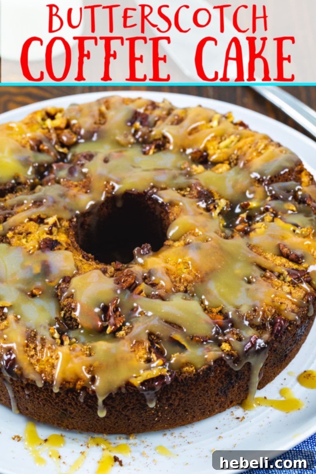Butterscotch Streusel Coffee Cake 3 Overhead view of a baked Butterscotch Coffee Cake, golden brown and ready for slicing.