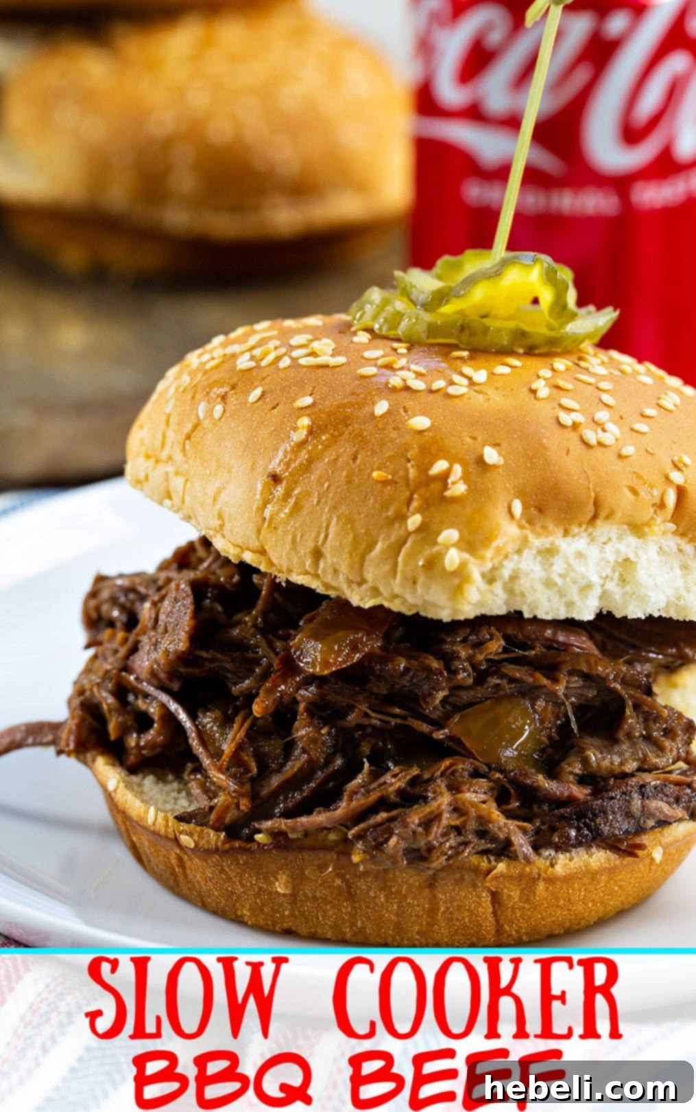 Close-up of shredded Slow Cooker BBQ Beef.