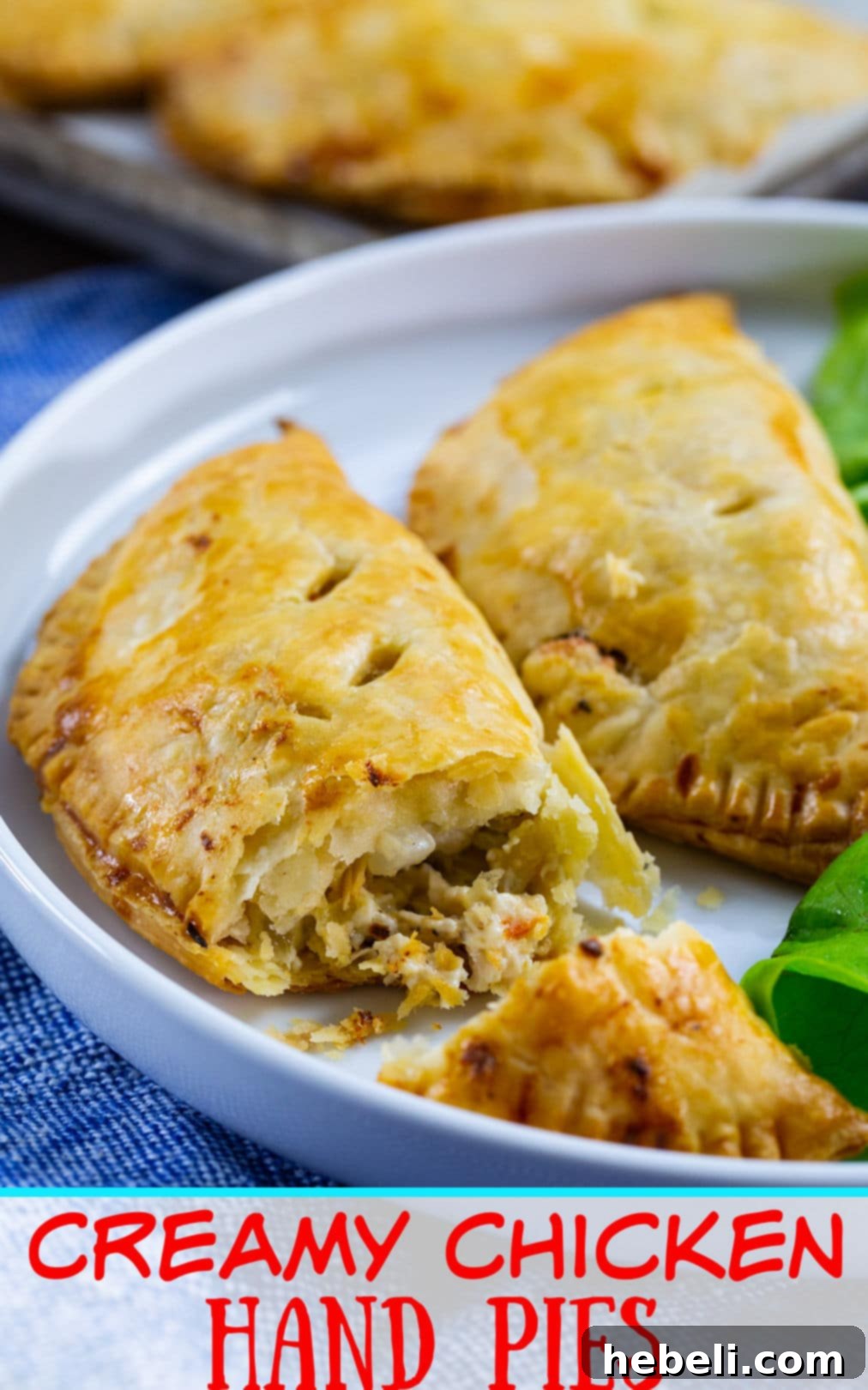 Creamy Chicken Pockets 4 A Creamy Chicken Hand Pie expertly cut open, revealing the rich, savory, and creamy chicken and vegetable filling inside, ready to be enjoyed.