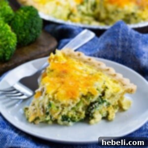 Close-up of a golden-brown Broccoli Quiche, showcasing its texture and ready-to-serve appearance, perfect for a meal.