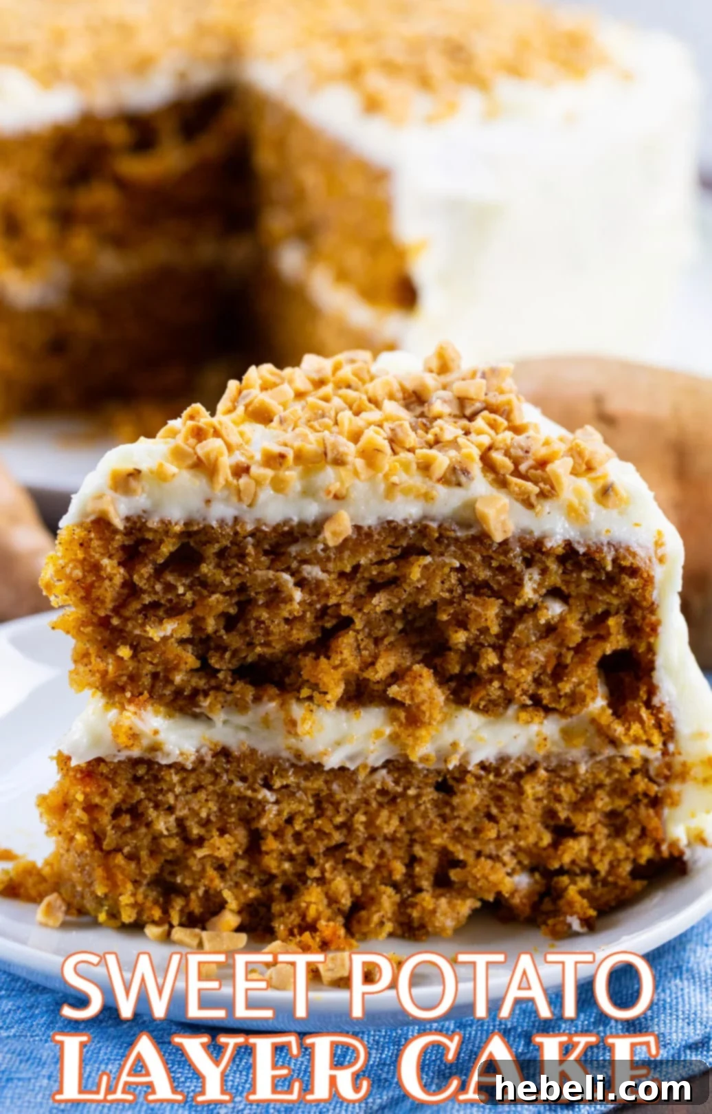 Velvet Sweet Potato Cake 5 Another beautiful slice of Sweet Potato Layer Cake, showcasing its festive appeal and delicious layers, perfect for holiday tables.