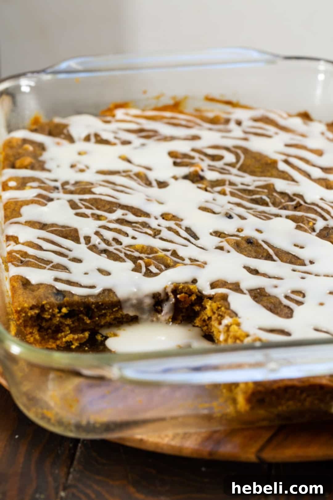 Freshly baked Apple Butter Bars, still in the baking dish, just out of the oven and cooling.