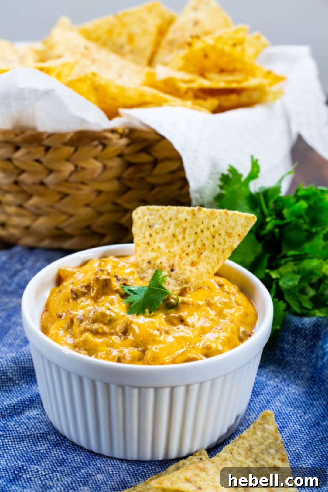 Your New Favorite 4-Ingredient Beef Enchilada Dip 4 A close-up of the rich and creamy Slow Cooker Beef Enchilada Dip in a white serving bowl, ready to be enjoyed with tortilla chips. The vibrant color and smooth texture highlight its inviting appeal.