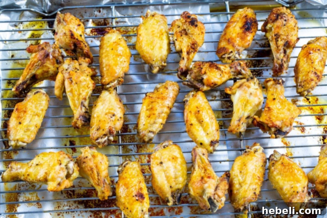 Wings on baking rack after being baked.