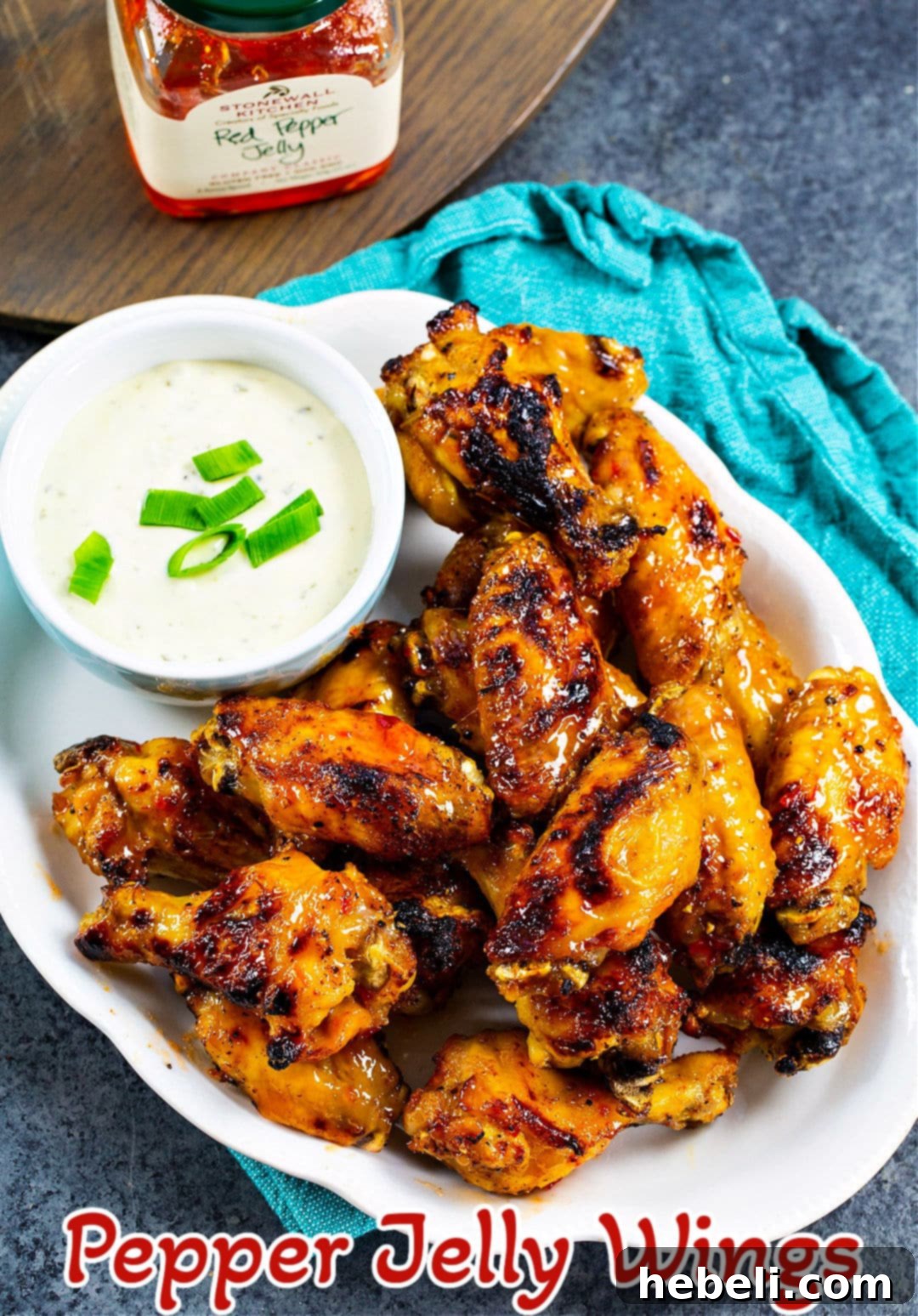 Pepper Jelly Wings on a serving plate.