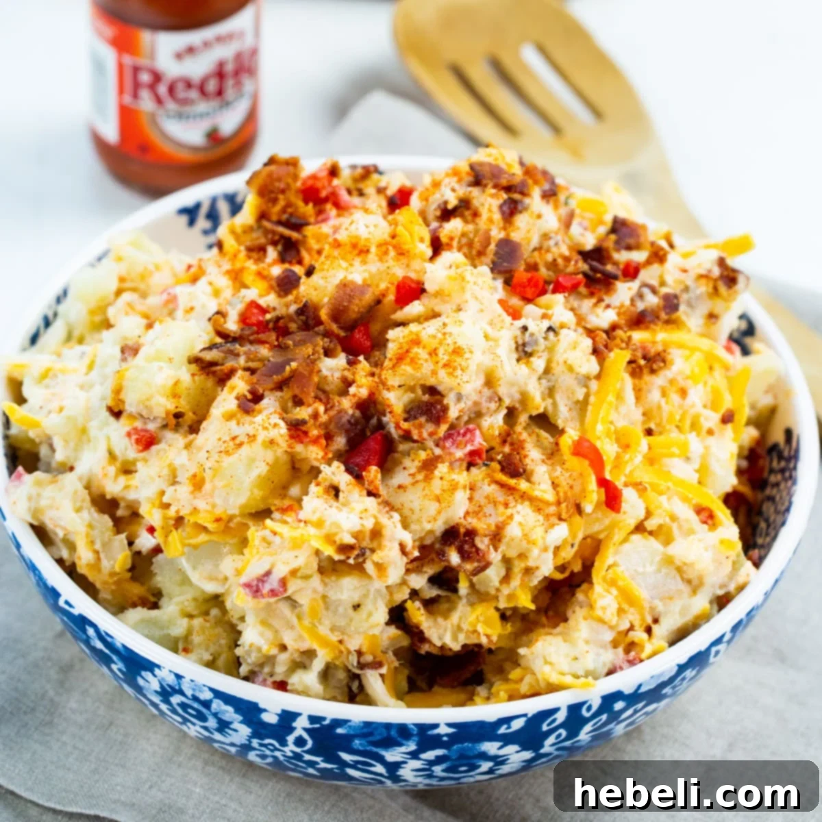 Pimento Cheese Potato Salad in a serving bowl, ready to be enjoyed.