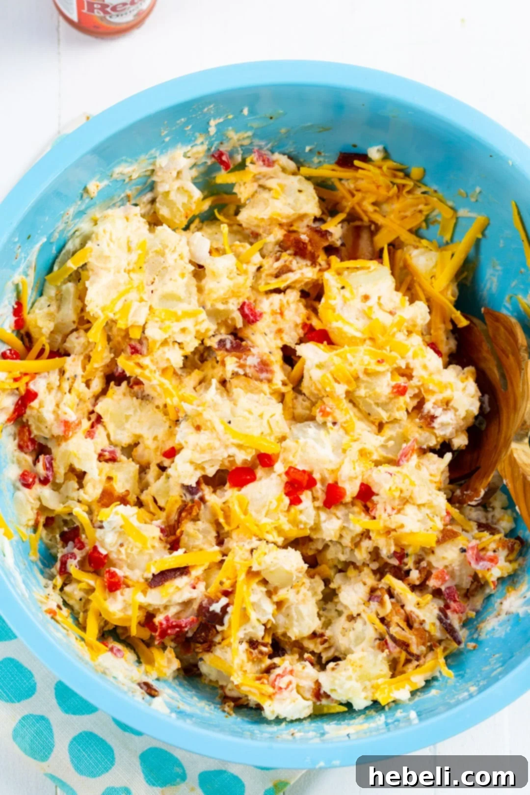 Mixed ingredients in a bowl, awaiting refrigeration.