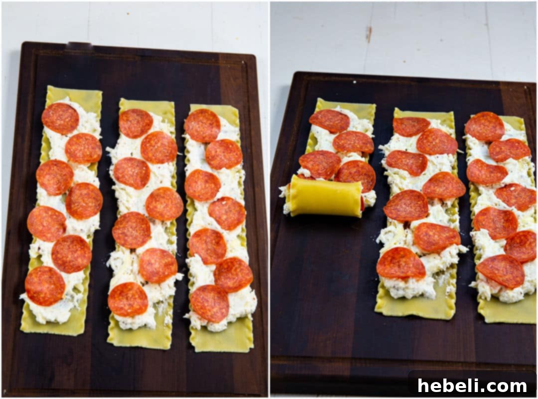 Filling mixture spread on lasagna noodles.