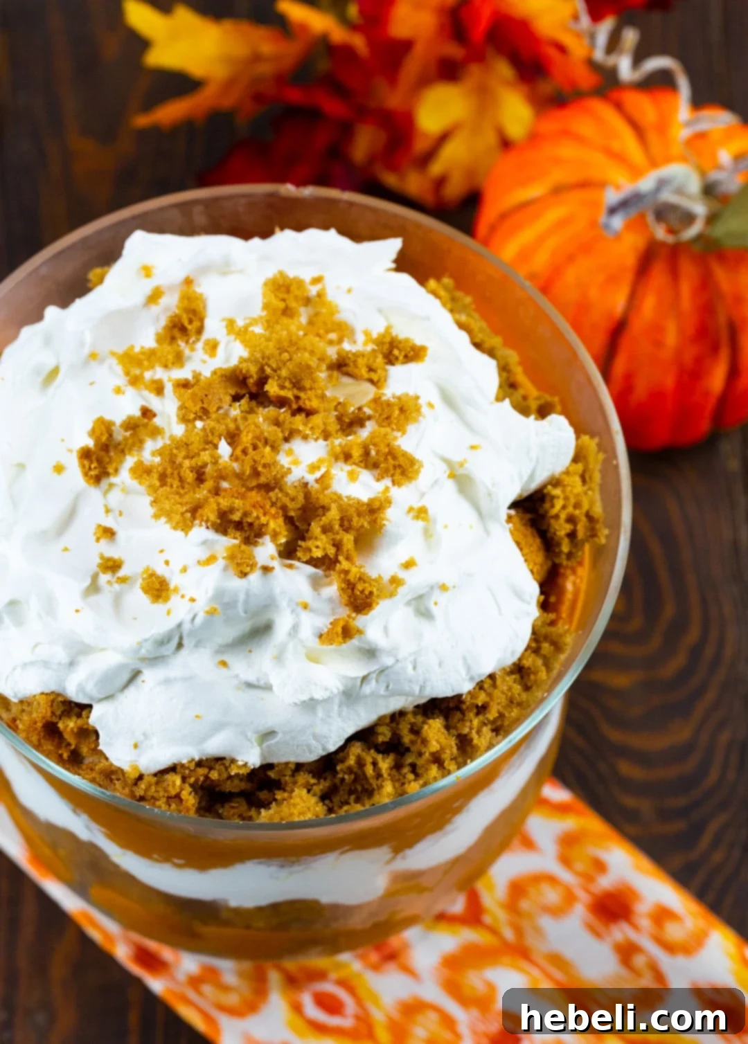 Autumn Butterscotch Pumpkin Trifle 4 Pumpkin Trifle elegantly presented in a classic trifle dish.