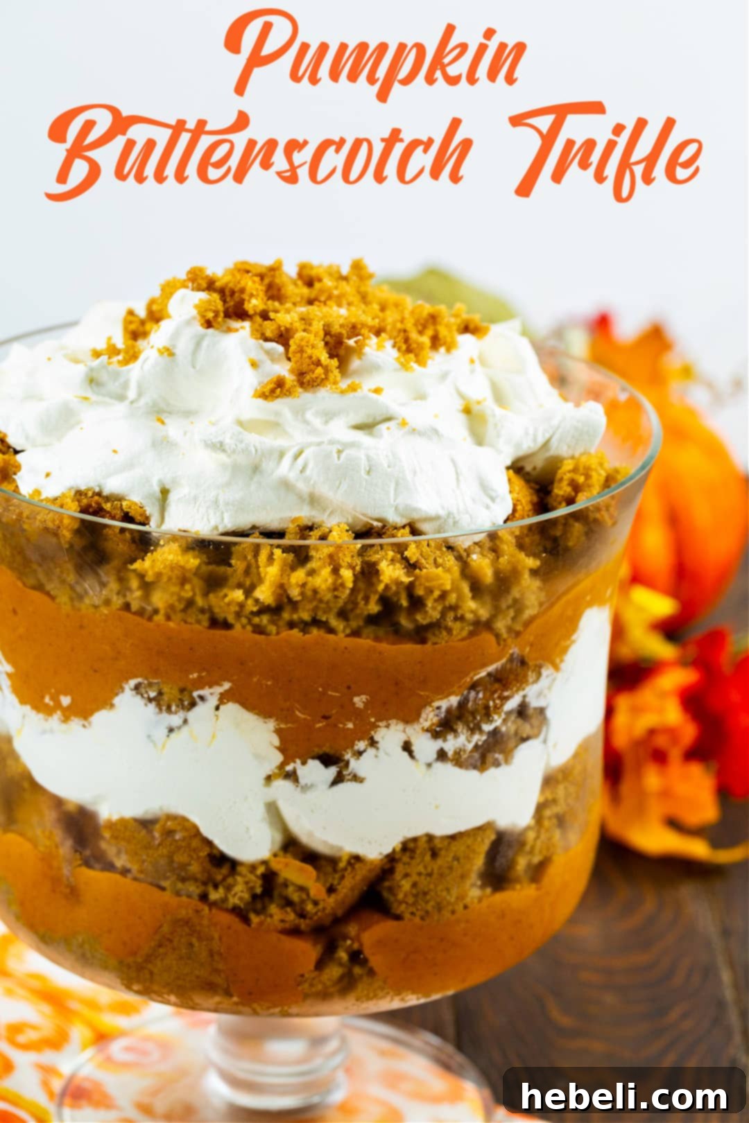 Autumn Butterscotch Pumpkin Trifle 5 Beautifully layered Butterscotch Pumpkin Trifle ready for serving.