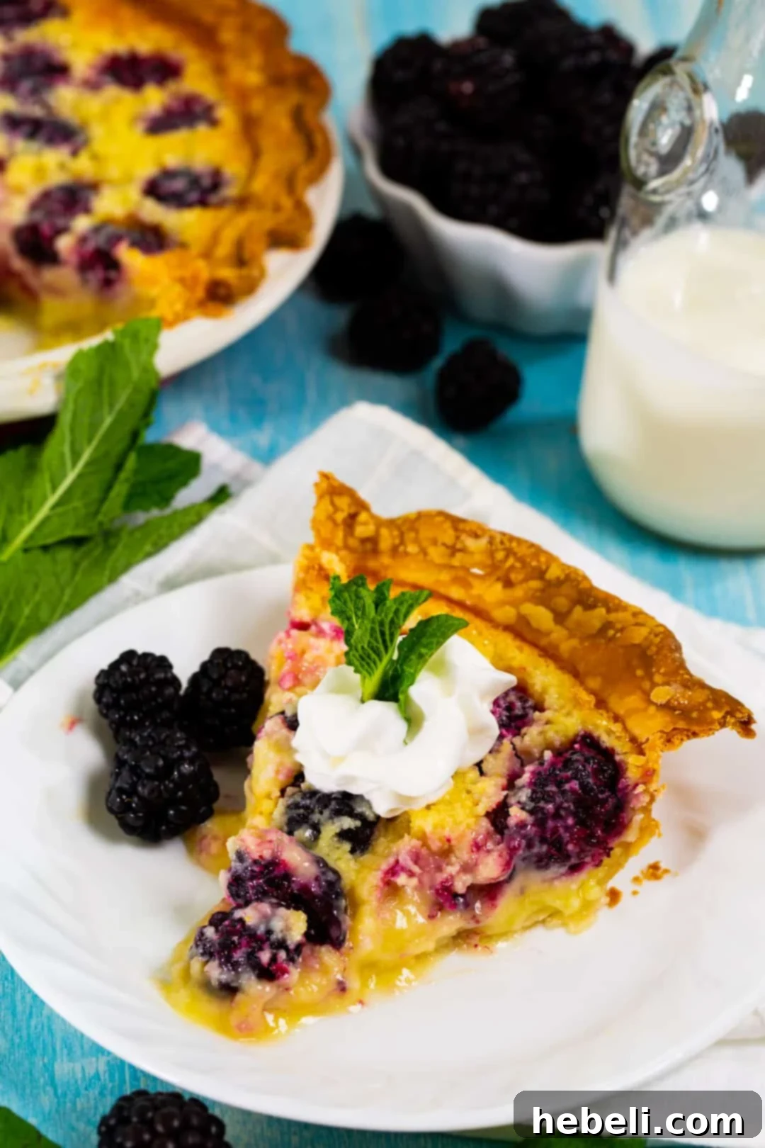 A pristine slice of classic buttermilk pie on a white plate, highlighting its creamy texture.