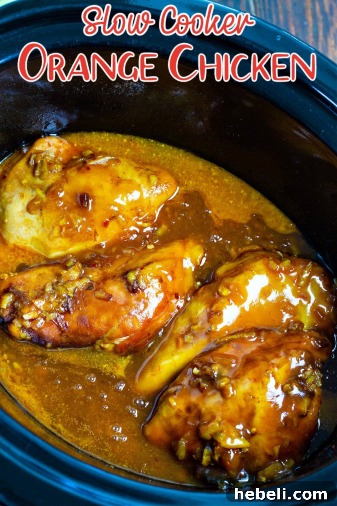 Slow Cooker Orange Chicken in slow cooker.