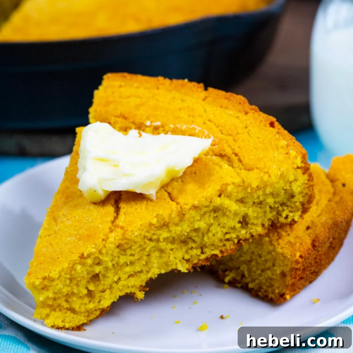 Slices of golden Buttermilk Cornbread, hot from the oven and topped with melting butter.