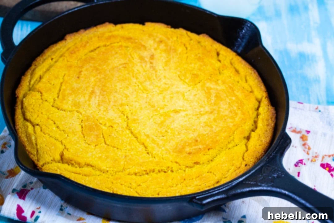 Freshly baked cornbread cooling in a cast iron pan, ready to be served.