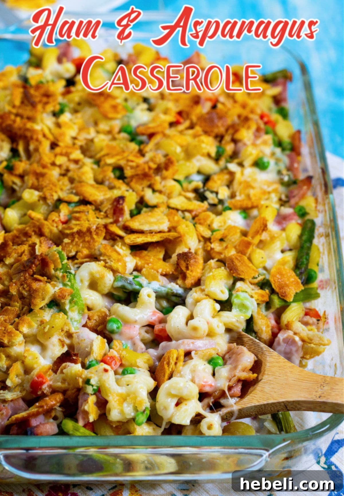 Savory Ham and Asparagus Bake 5 A close-up shot of the Ham and Asparagus Casserole in a baking dish, with the crispy Ritz cracker topping clearly visible.