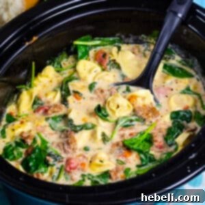 A featured image of the Slow Cooker Creamy Tortellini and Sausage Soup recipe.