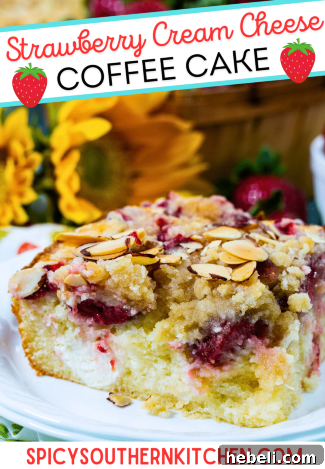 Another enticing photo of a slice of Strawberry Cream Cheese Coffee Cake on a plate, ready to be enjoyed.