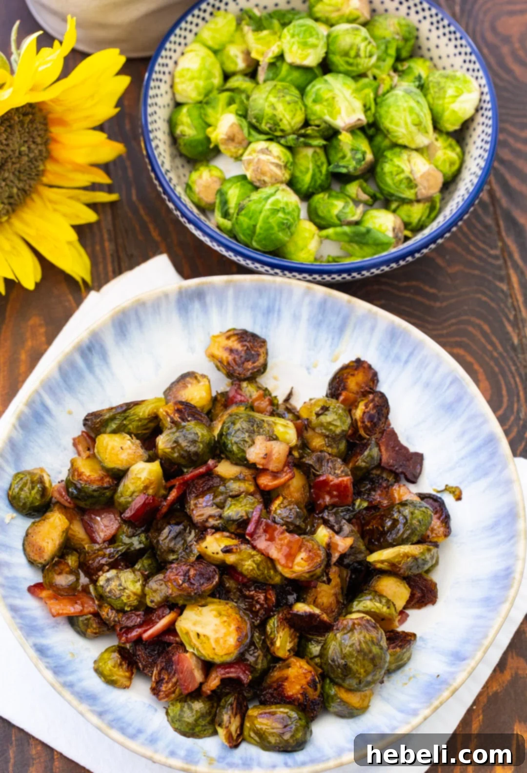 Candied Brussels Sprouts in a serving bowl, garnished and ready.