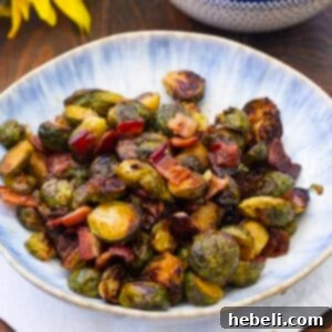 A bowl of Candied Brussels Sprouts with bacon