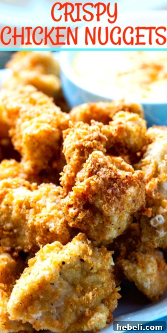 Close-up of golden brown crispy chicken nuggets showing their delightful texture.