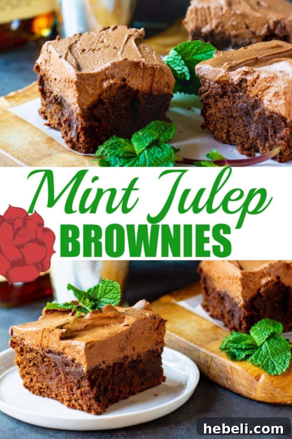 Kentucky Mint Chocolate Brownies 7 A beautifully cut Mint Julep Brownie, rich and fudgy, garnished with a fresh mint leaf, ready to be enjoyed as a perfect Kentucky Derby treat.