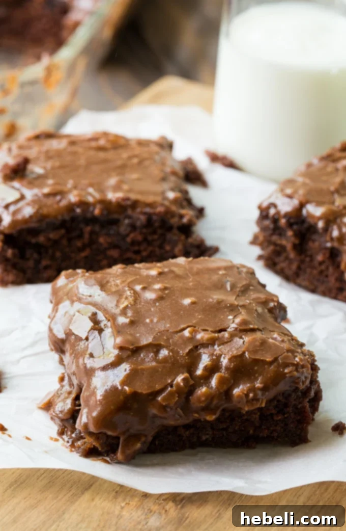 Velvety Chocolate Buttermilk Indulgence 3 A close-up shot of a thick slice of chocolate buttermilk cake with generous chocolate icing, highlighting the moist interior.