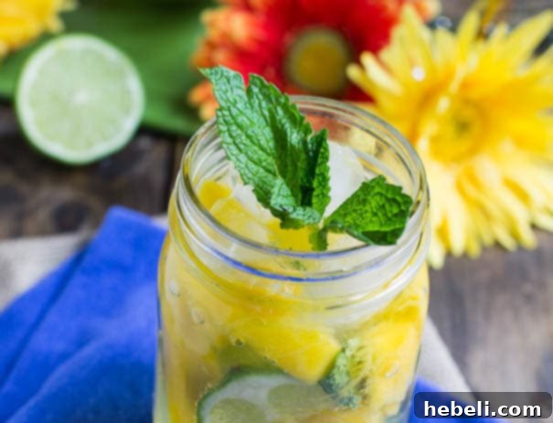 Tropical Mango Mojito 2 Refreshing Mango Mojito Cocktail garnished with mint and mango slices