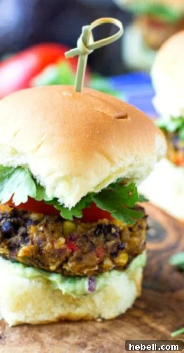Close-up of a stack of healthy and delicious Baked Pumpkin-Black Bean Sliders
