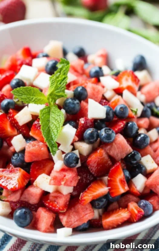Diced jicama in Red, White, and Blue Fruit Salad